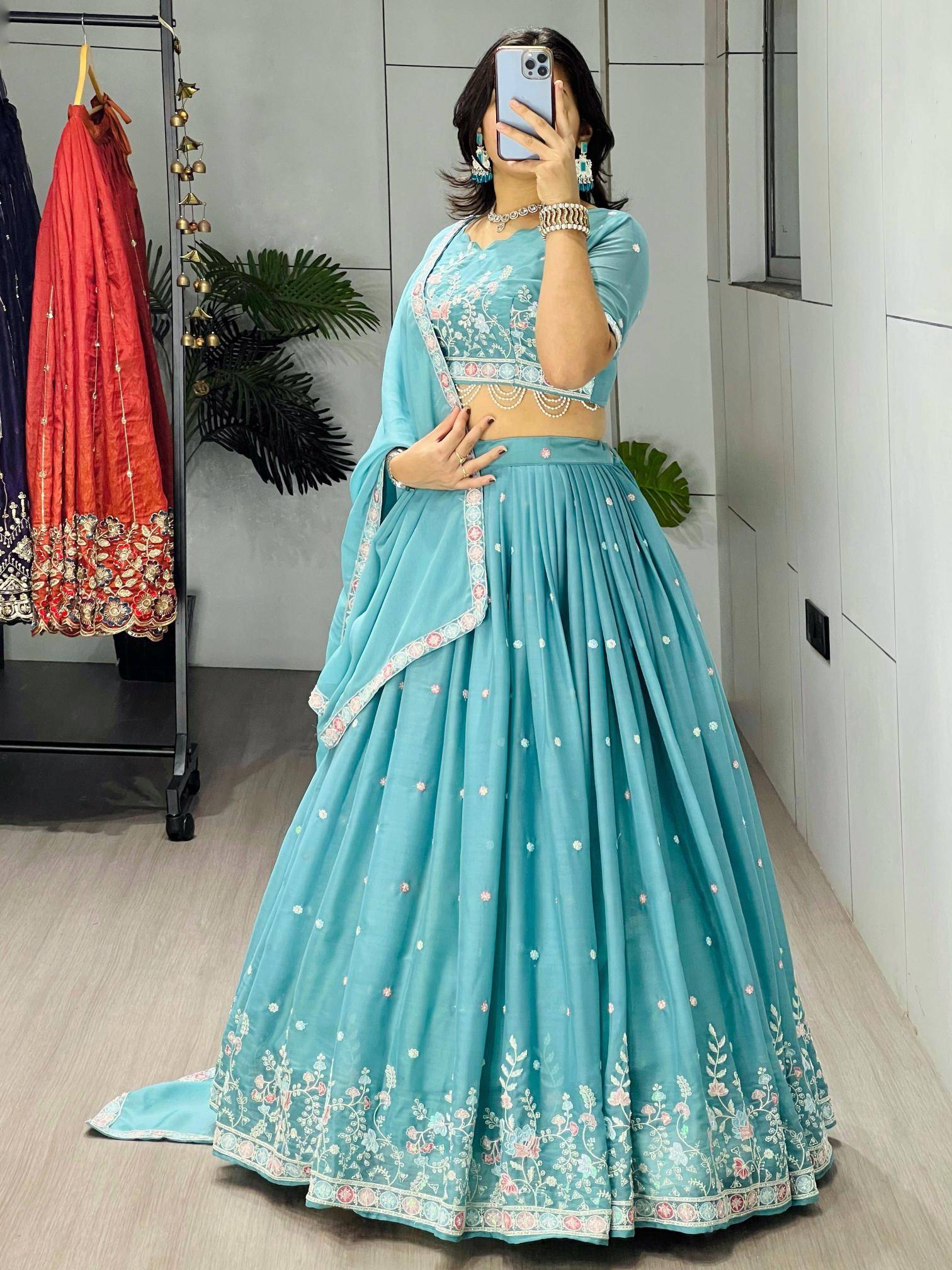 GRTN 8119 SKY Gorgette Cheap Lehenga Choli wholesalers in Mumbai